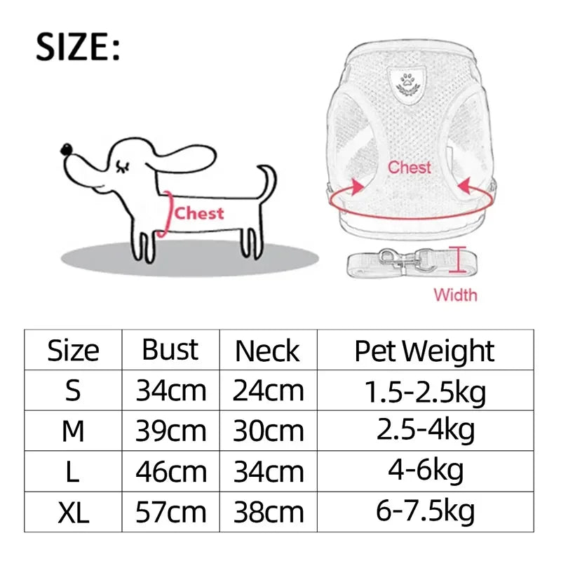 “Adjustable Cat & Dog Harness Vest – Walking Leash for Small & Medium Pets”