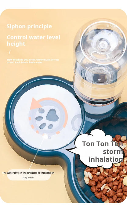 “3-in-1 Pet Bowl Set – Tilted Cat Food & Water Feeder with Gravity Bottle”