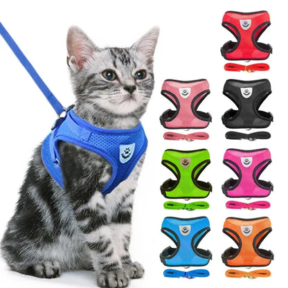 “Adjustable Cat & Dog Harness Vest – Walking Leash for Small & Medium Pets”