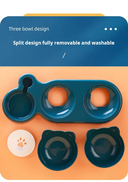 “3-in-1 Pet Bowl Set – Tilted Cat Food & Water Feeder with Gravity Bottle”