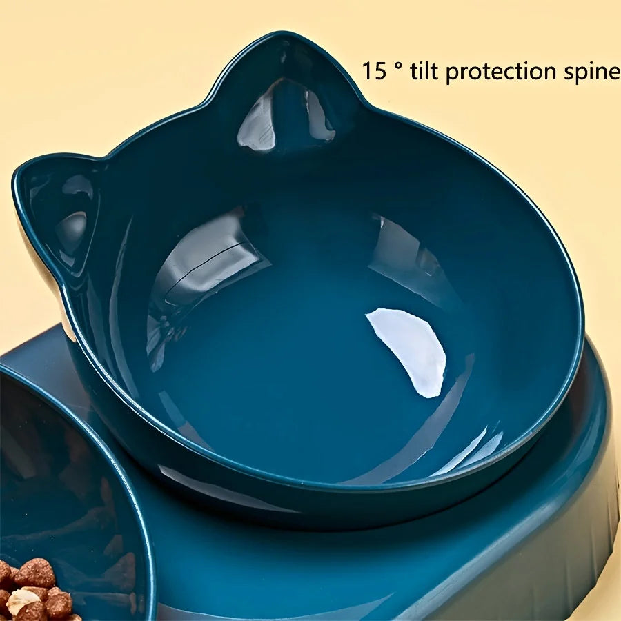 “3-in-1 Pet Bowl Set – Tilted Cat Food & Water Feeder with Gravity Bottle”
