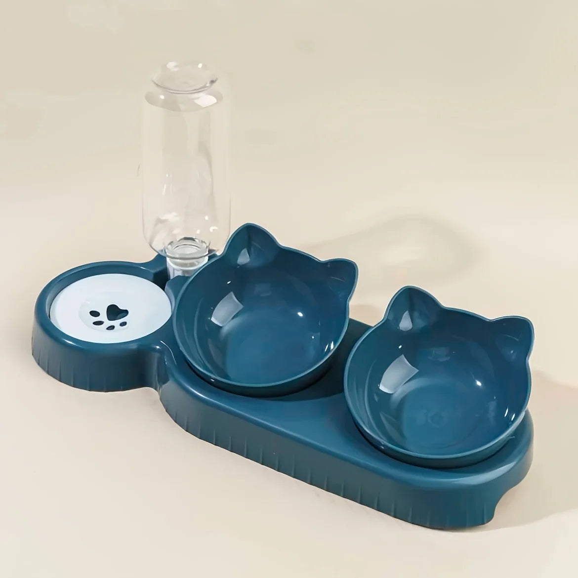 “3-in-1 Pet Bowl Set – Tilted Cat Food & Water Feeder with Gravity Bottle”