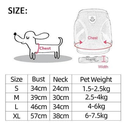 “Adjustable Cat & Dog Harness Vest – Walking Leash for Small & Medium Pets”